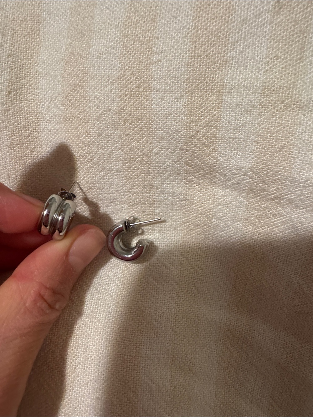 Sterling Silver Chunky Hoop Stud Earrings - Silver